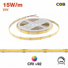 Striscia LED COB 15W/m 24V, 110lm/W, IP20, CRI 92, 5m - Serie Professional
