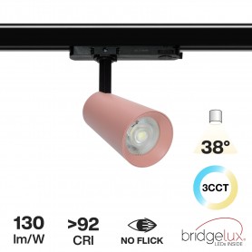 Faro LED 30W Trifase 38°, 3CCT, 130lm/W, CRI92, Bridgelux - Rosa