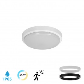 Plafoniera LED 18W Ø23CM, IP65, con Sens. di Movimento, CCT