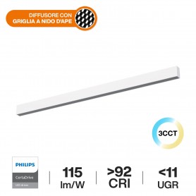 Lampada Lineare LED a Soffitto 40W, 120cm, PHILIPS driver, CCT - HONEYCOMB